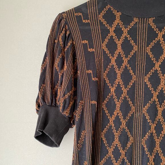 Free People sz S black copper boho prairie sweater top - Picture 4 of 9